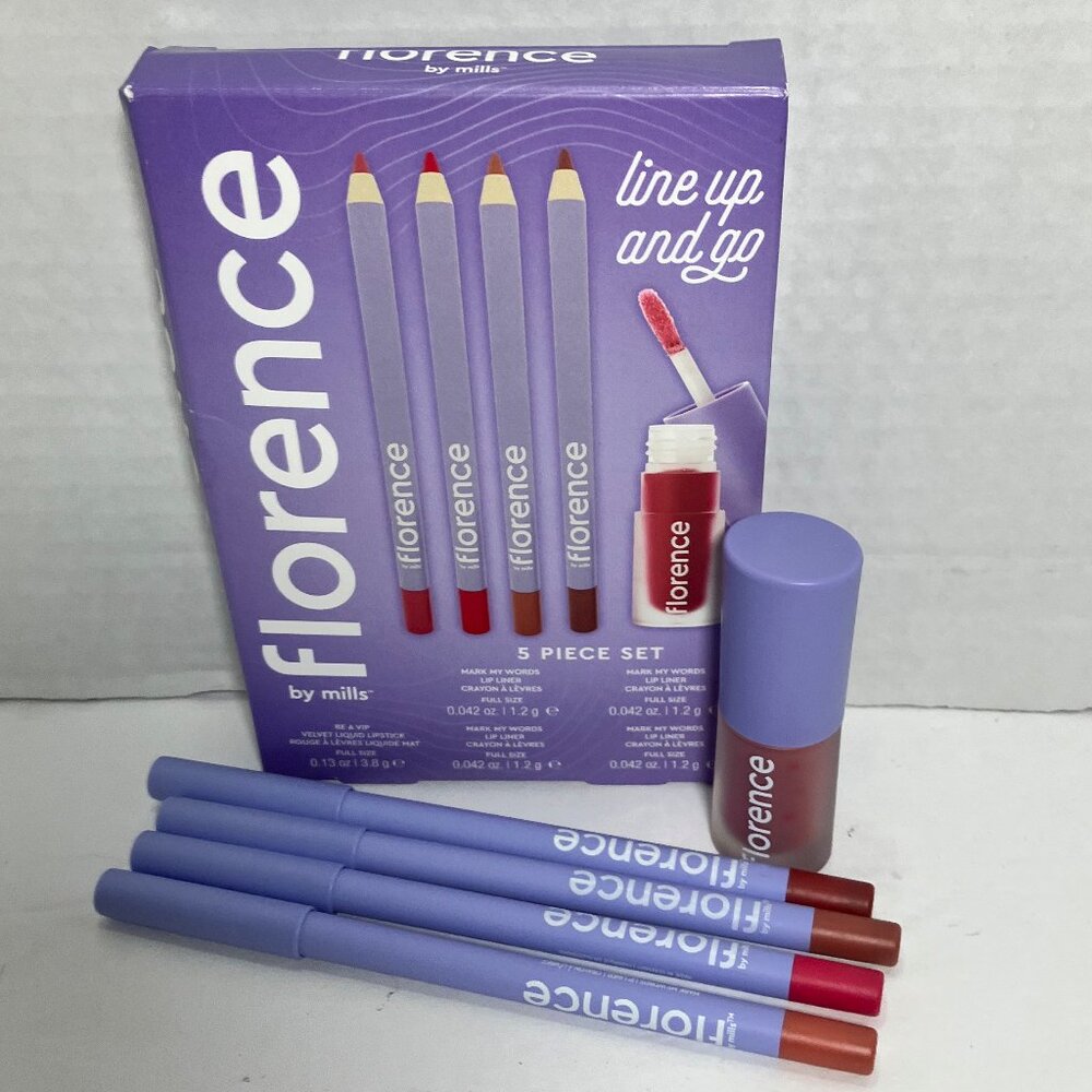 Florence Line Up & Go 5pc Set Mark My Words Liner VIP Vibe Check Lipstick